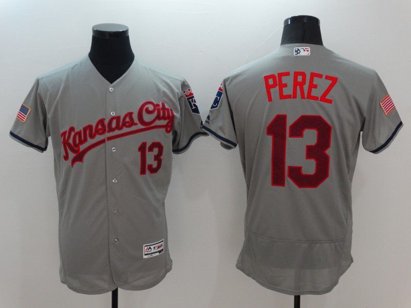 Men Kansas City Royals #13 Perez Grey Elite 2022 MLB Jersey->kansas city royals->MLB Jersey